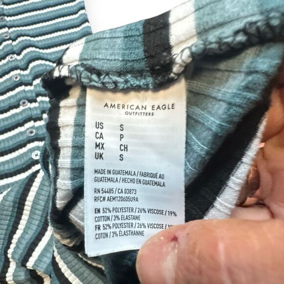AMERICAN EAGLE Women’s Green Blue Striped Sleeveless Button Front Tank Midi Dres - Picture 4 of 5